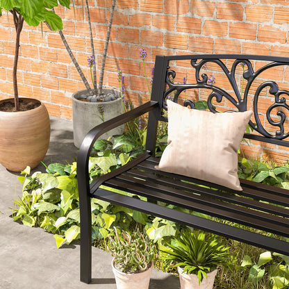 50 2-Seater Garden Bench, Outdoor Blossoming Pattern, Black Outdoor Benches at Gallery Canada