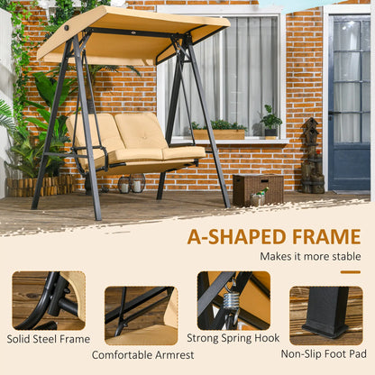2-Seater Outdoor Porch Swing, Adjustable Canopy, Beige Patio Swings with Stand at Gallery Canada