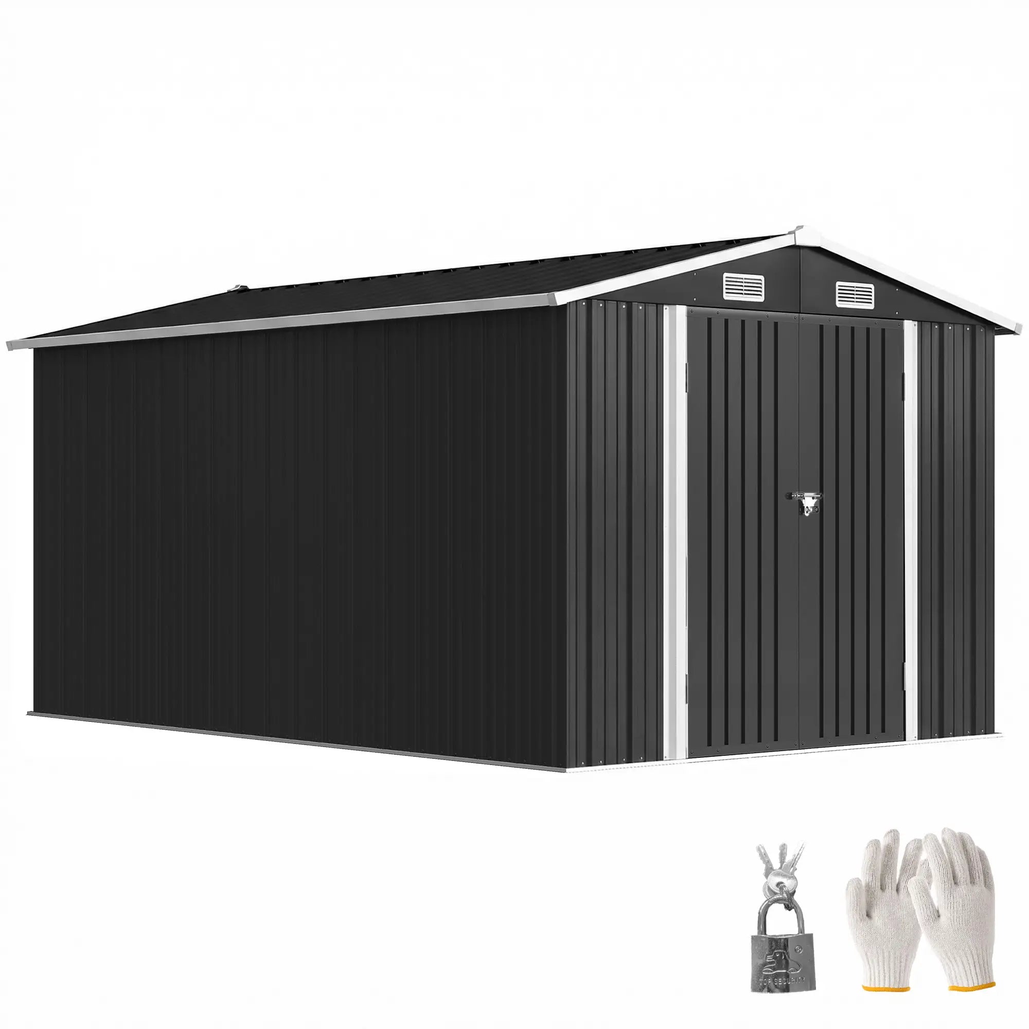 12' x 8' Metal Shed, Heavy Duty Outdoor Storage, Dark Grey Sheds at Gallery Canada