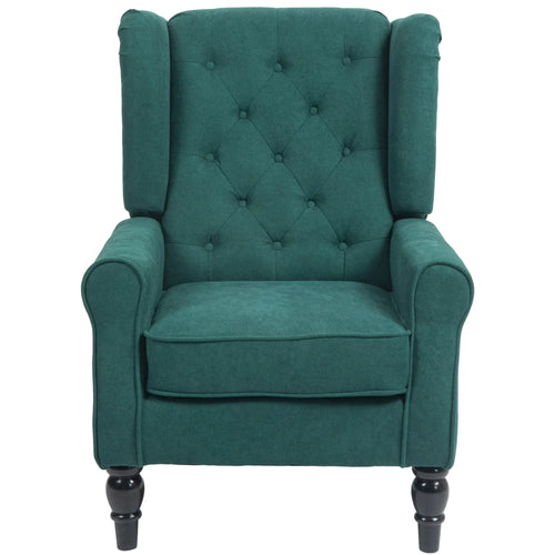 Fabric Accent Chair, Button Tufted, Wood Legs, Dark Green
