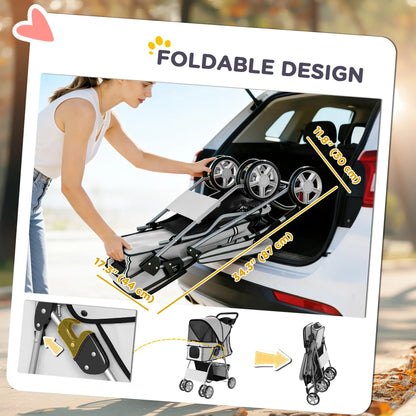Foldable Pet Stroller, With Wheels, Reflective Strips, Brake, Pad, Basket, Grey Dog Bike Trailers & Strollers at Gallery Canada