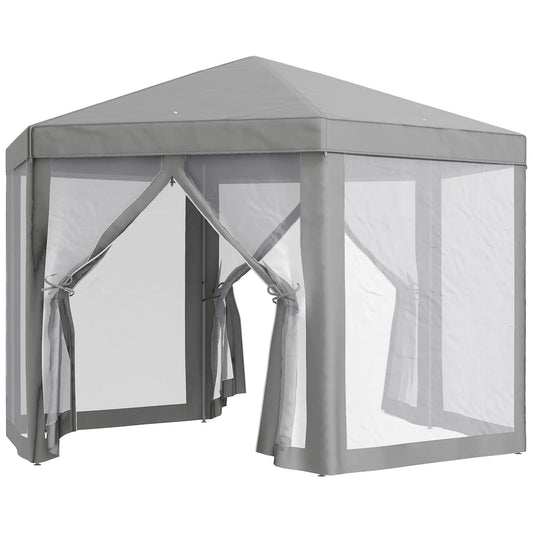 Hexagon Party Tent, Patio Gazebo with Netting, Dark Grey Canopy Tents Dark Grey at Gallery Canada