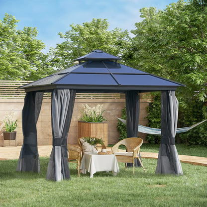 10'x10' Aluminum Hardtop Gazebo, Double Tier Roof, Black & Grey Gazebos at Gallery Canada