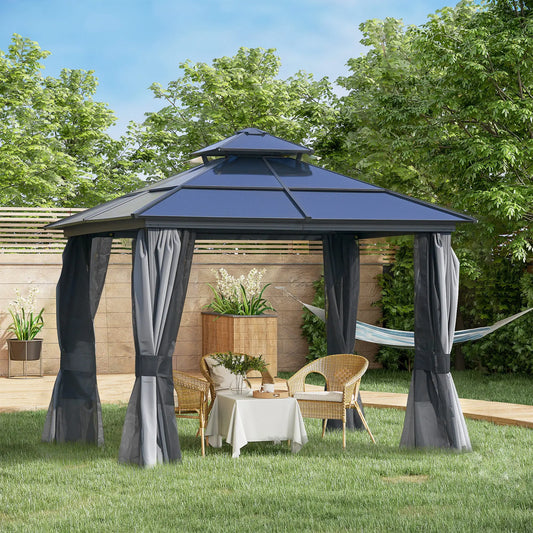 10'x10' Aluminum Hardtop Gazebo, Double Tier Roof, Black & Grey Gazebos Black, Grey at Gallery Canada