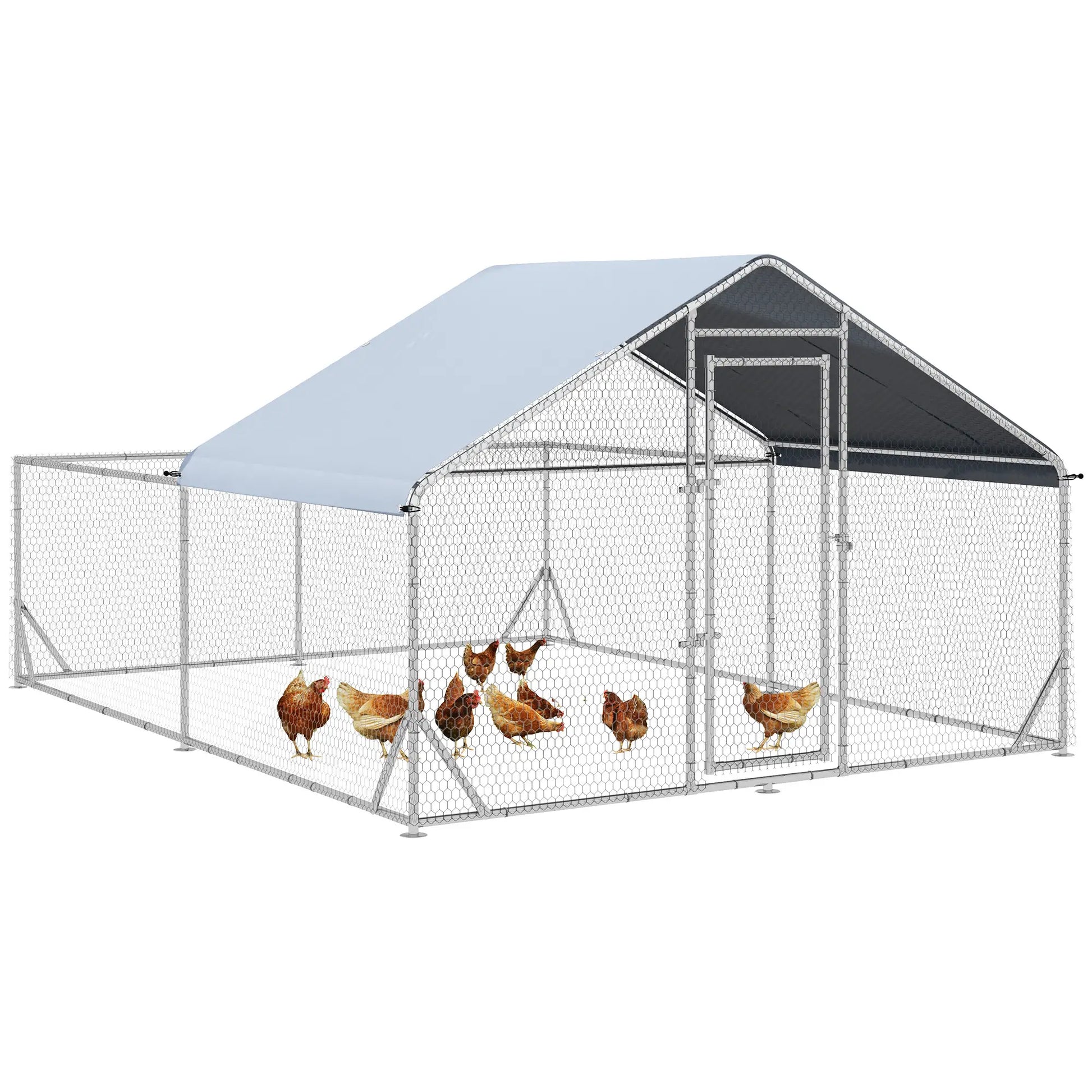 Large Metal Chicken Coop, Walk-in Poultry Cage, 13.1' x 9.8' x 6.4' Chicken Coops Silver, Silver Grey at Gallery Canada