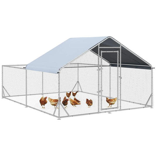 Large Metal Chicken Coop, Walk-in Poultry Cage, 13.1' x 9.8' x 6.4' Chicken Coops Silver, Silver Grey at Gallery Canada