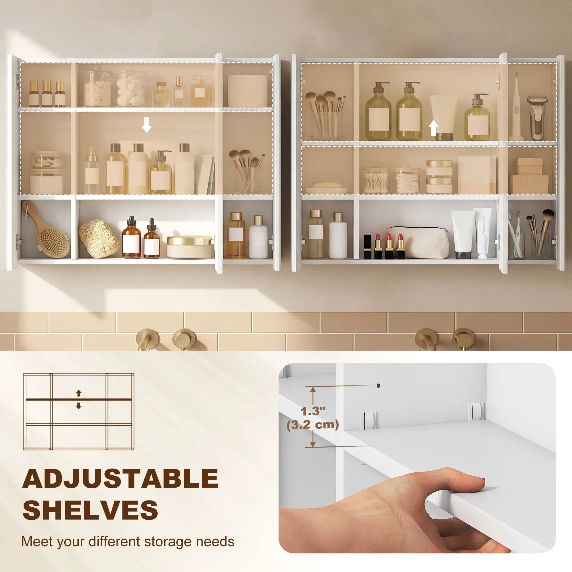 Medicine Cabinet With Mirror, Wall Mounted, Adjustable Shelf, USB Charge, High Gloss White, White Mirror Medicine Cabinets at Gallery Canada