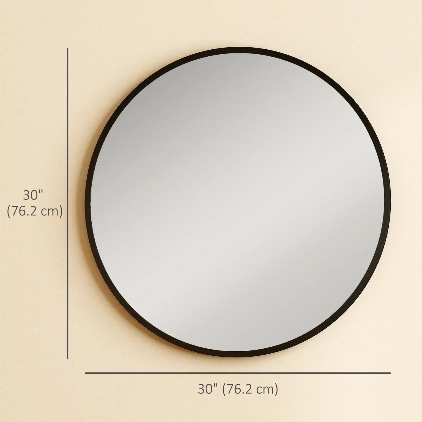 Miroir rond de 30", Cadre en métal, Miroir de salle de bain, Noir
