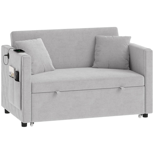 52" Grey Velvet Sofa Bed, Pull Out Sleeper with USB Ports, Grey Sofas & Reclining Chairs Grey at Gallery Canada