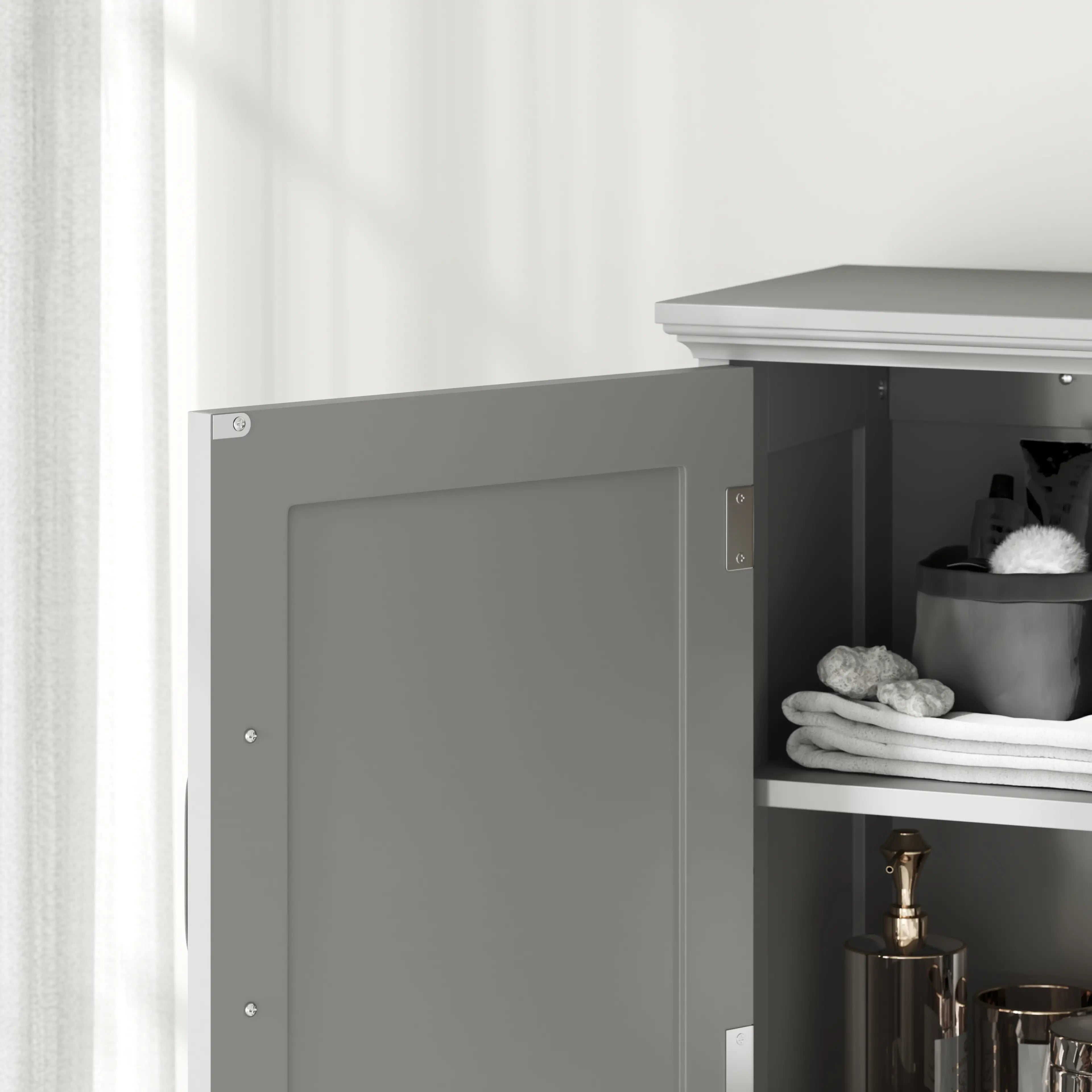 Modern Over Toilet Storage, Bathroom Cabinet with Shelves, Double Door, Grey Bathroom Cabinets at Gallery Canada