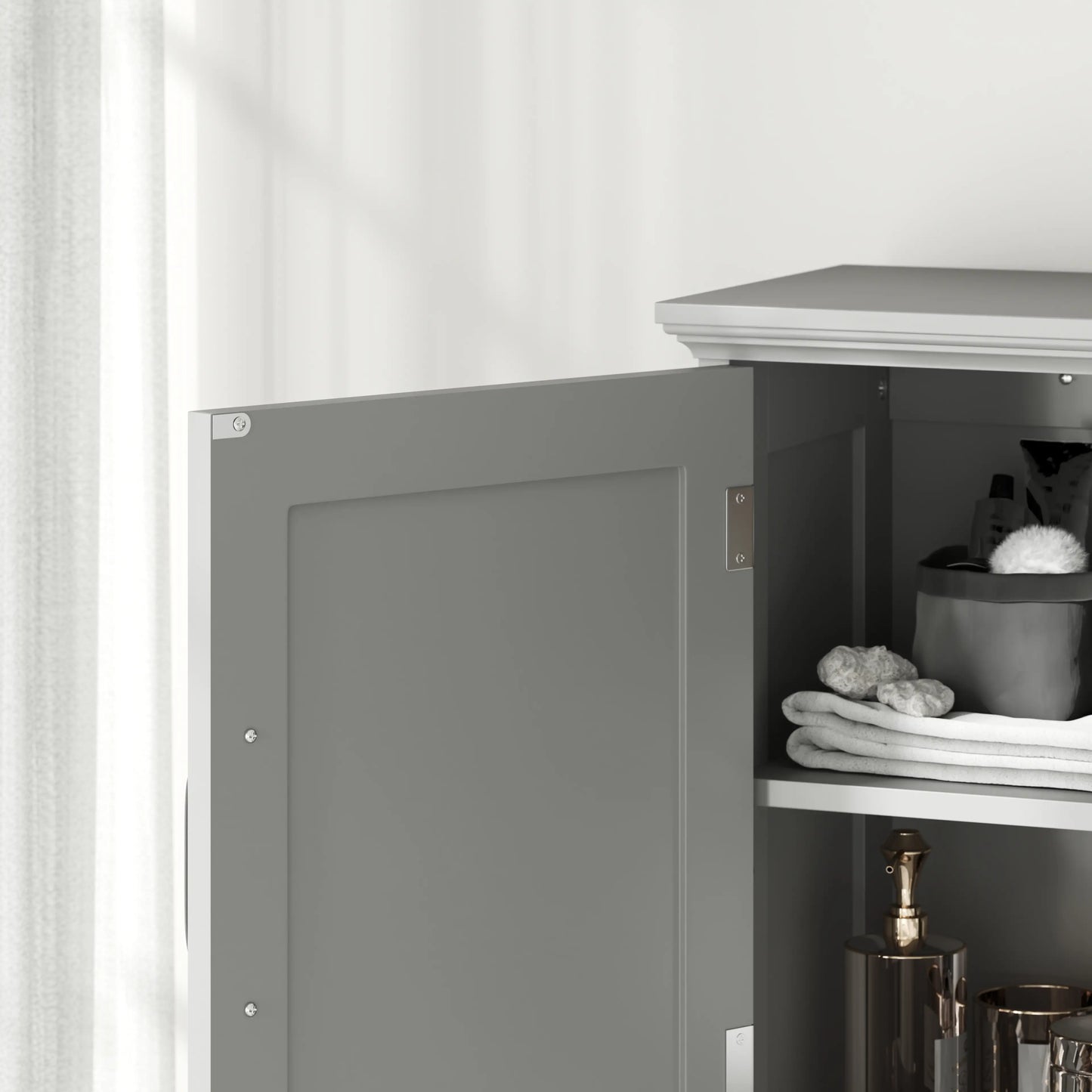 Modern Over Toilet Storage, Bathroom Cabinet with Shelves, Double Door, Grey Bathroom Cabinets at Gallery Canada
