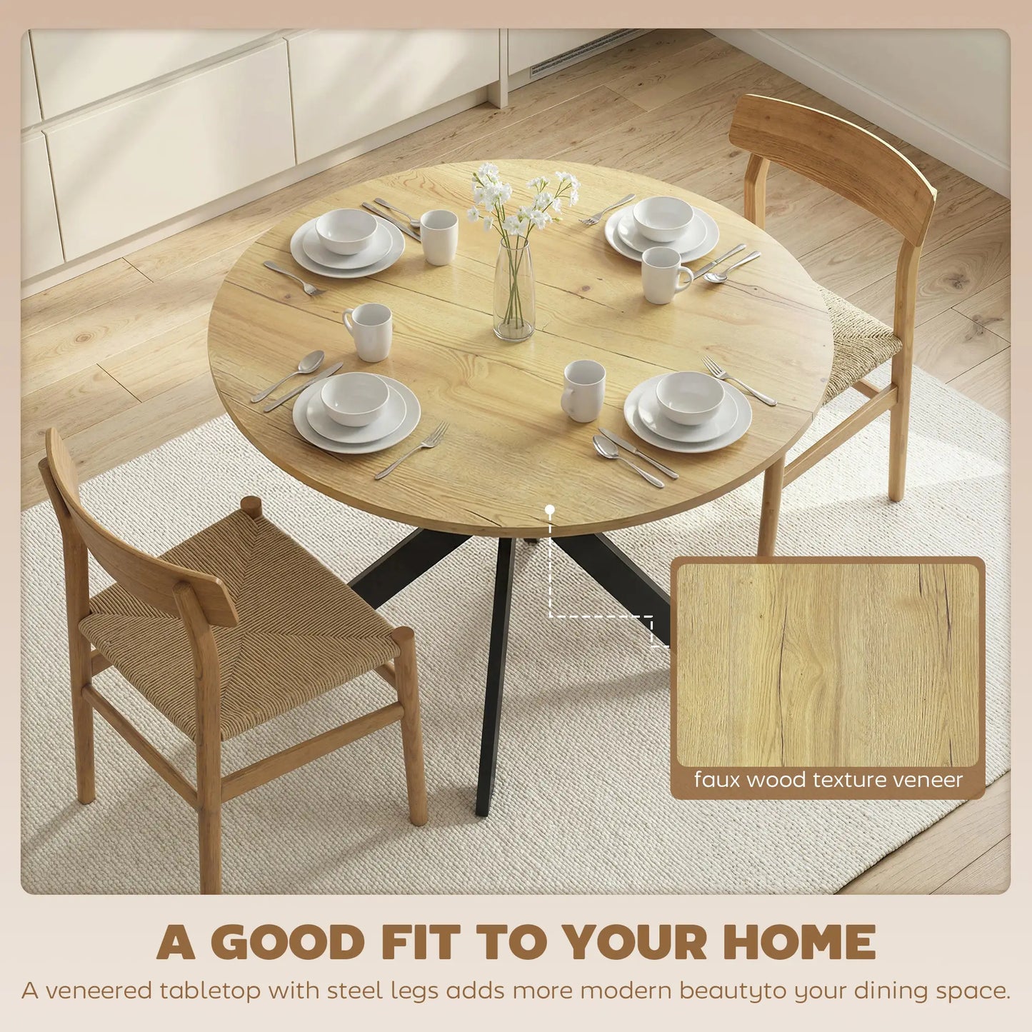 39" Dining Table, Round Kitchen Table, Steel Legs, Wood Grain, Brown Dining Tables at Gallery Canada