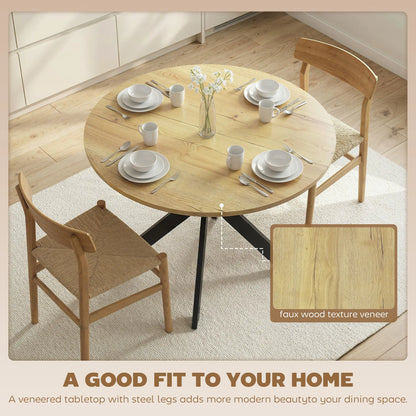 39" Dining Table, Round Kitchen Table, Steel Legs, Wood Grain, Brown Dining Tables at Gallery Canada