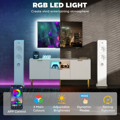 TV Console For 40 Inch TVs, Entertainment Center With RGB LED Lights, White