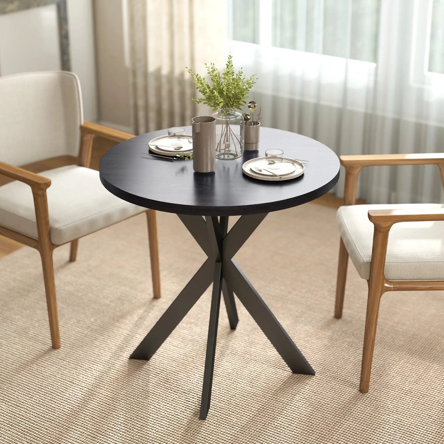 29" Round Dining Table, Steel Legs, Black Bar Tables & Dining Tables at Gallery Canada