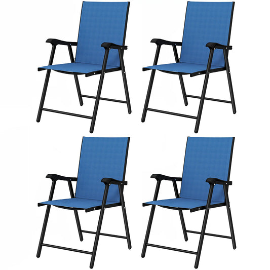 Folding Patio Chairs Set of 4, High Back Outdoor Dining Chairs, Blue Patio Chairs Blue at Gallery Canada