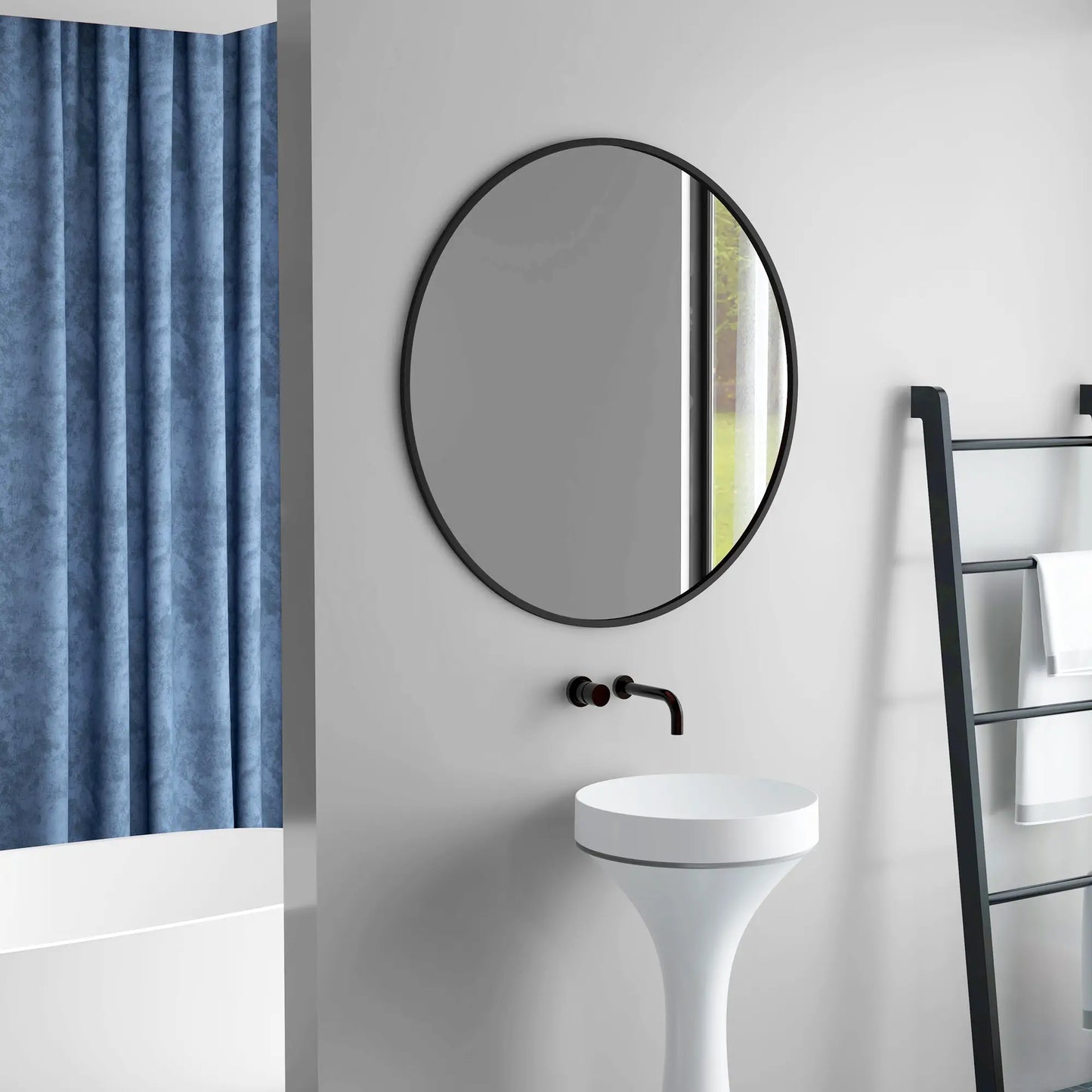 36" Round Mirror, Bathroom Wall Mirror, Metal Frame, Black Wall Mirrors at Gallery Canada