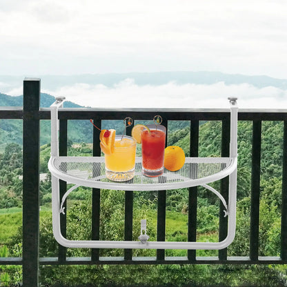 Adjustable Balcony Hanging Table, Metal Wall Desk, Outdoor Flower Stand, Half Round, White Balcony Table Hanging at Gallery Canada