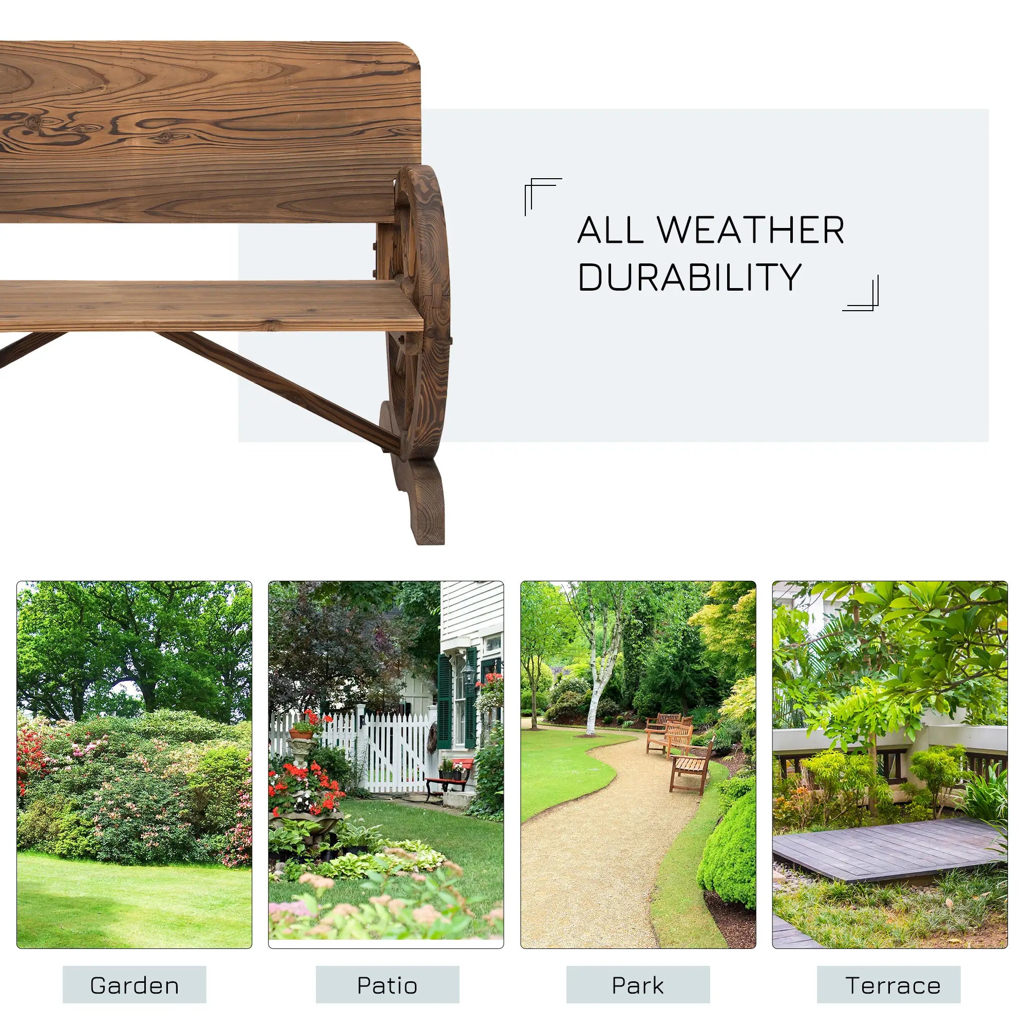 Wooden Wagon Wheel Bench, Rustic 2 Seater, Garden Outdoor Chair Outdoor Benches at Gallery Canada