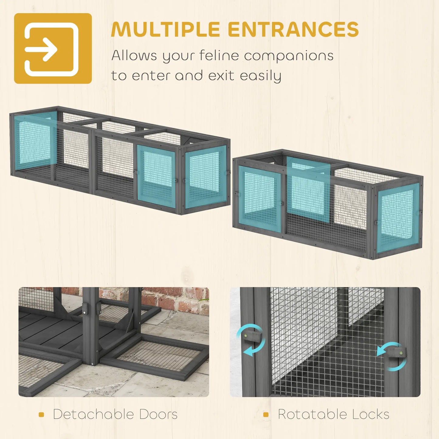 Cat Tunnel, Outdoor Enclosure, 8 Doors, 98", Dark Grey Outdoor Cat Enclosures at Gallery Canada
