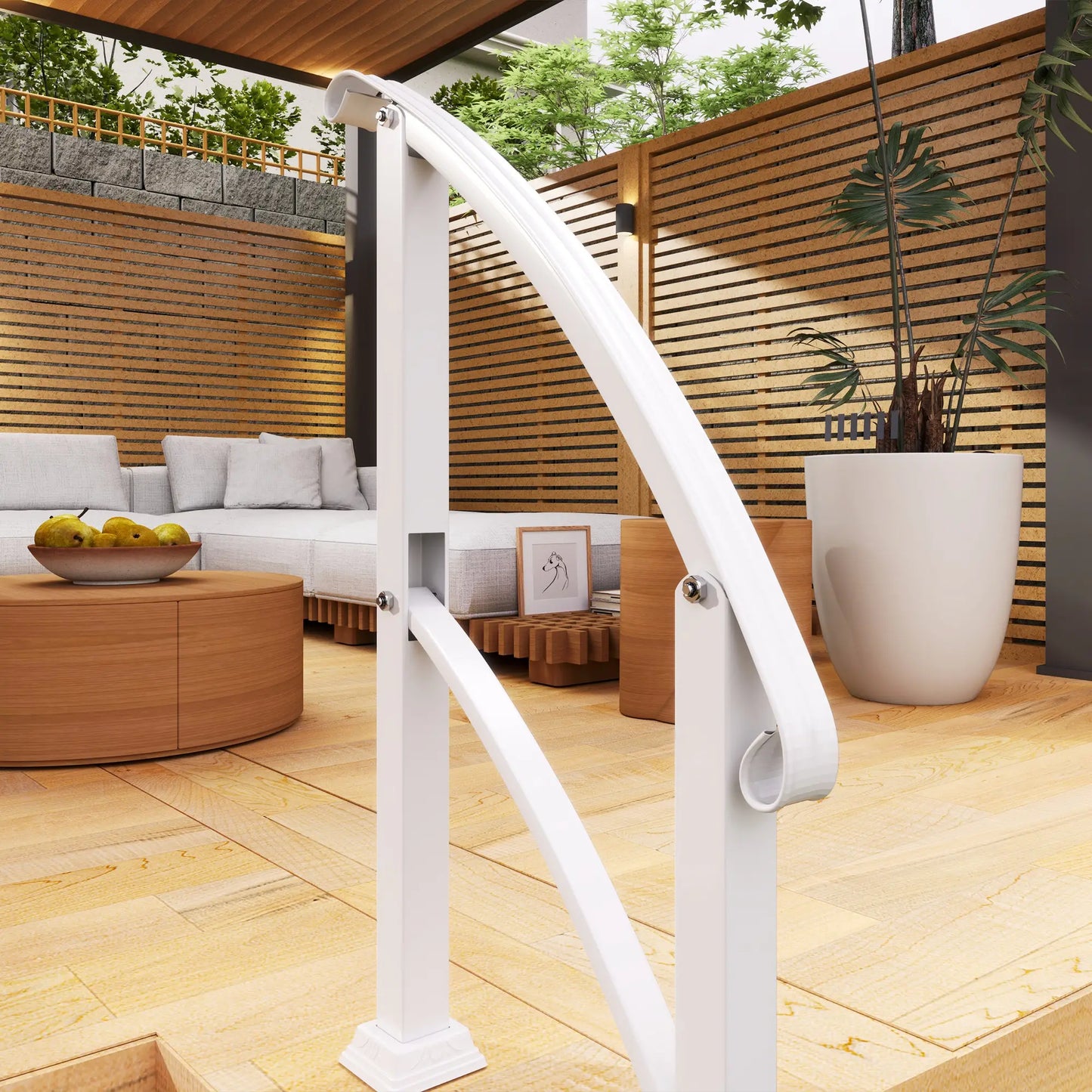 Outdoor Step Handrails, Porch Deck Railing, White Metal Stair Railing, White Garden Decor at Gallery Canada