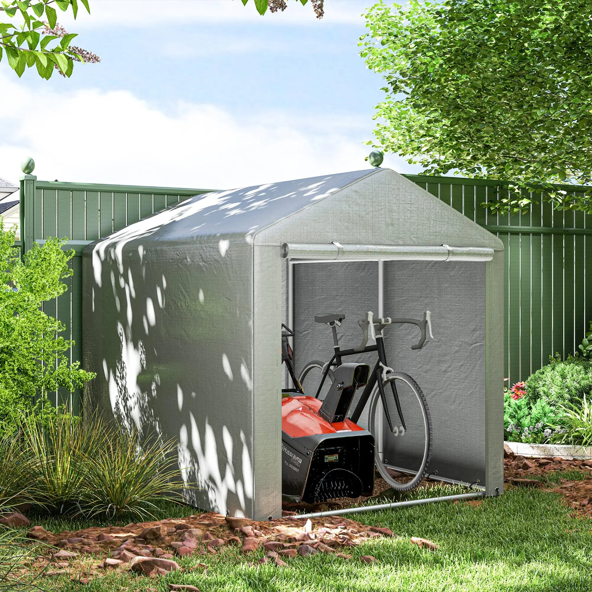 Portable Bicycle Shed, Galvanized Steel Frame, Large Door, Waterproof, Light Grey Sheds at Gallery Canada