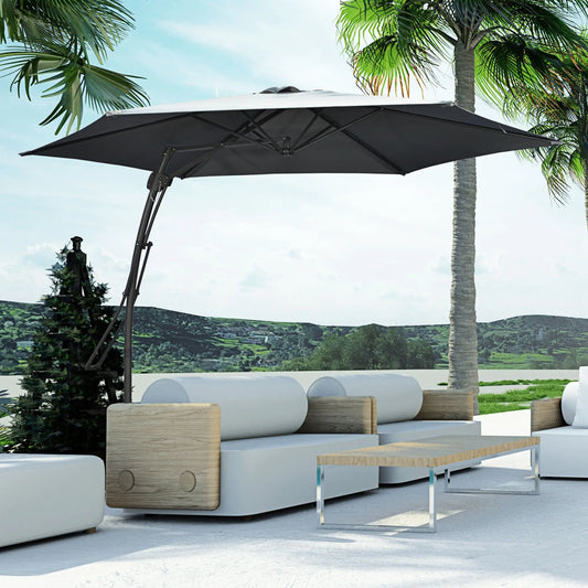 10ft Cantilever Patio Umbrella, Crank Handle, Cross Base, Dark Grey Sun Umbrellas Dark Grey at Gallery Canada