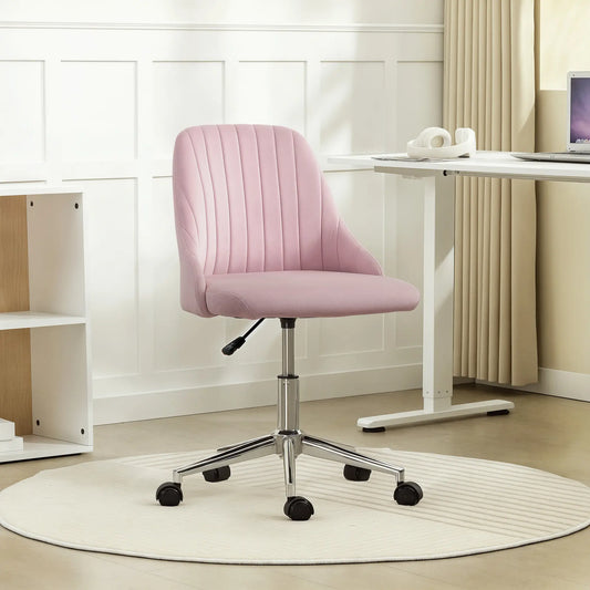 Velvet Makeup Chair, Adjustable Height, Swivel Wheels, Pink Task Chairs Pink at Gallery Canada