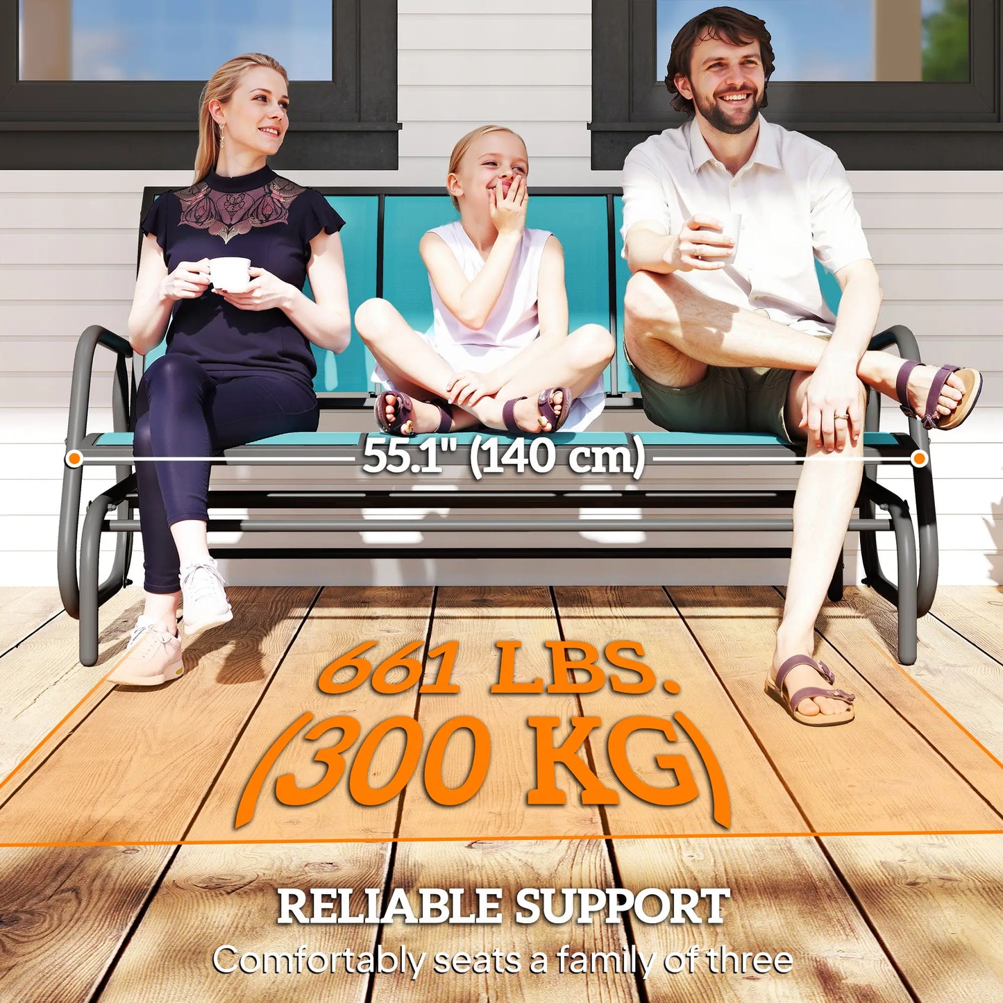 3-Seat Outdoor Glider Chair, Steel Frame, Sling Fabric, Blue Outdoor Gliders at Gallery Canada