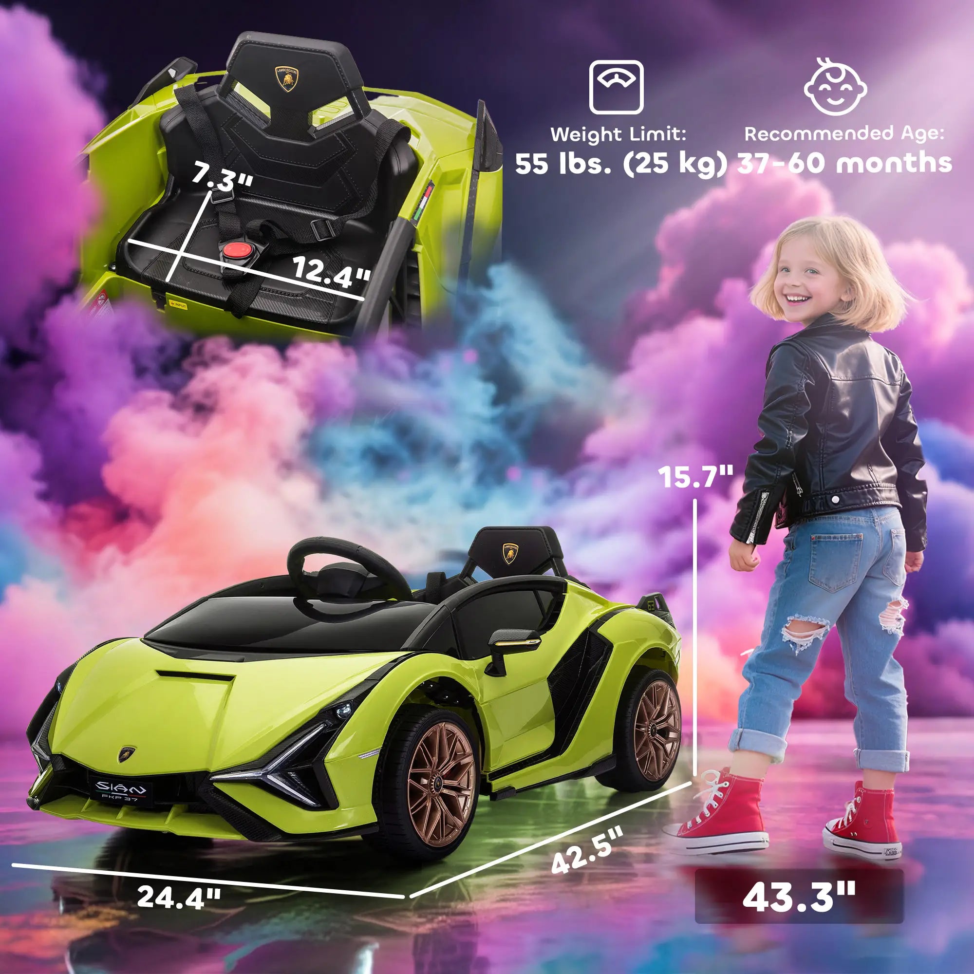 12V Battery Powered Kids Ride On Car, Remote Control, Music Lights, MP3, Green Electric Toy Cars at Gallery Canada