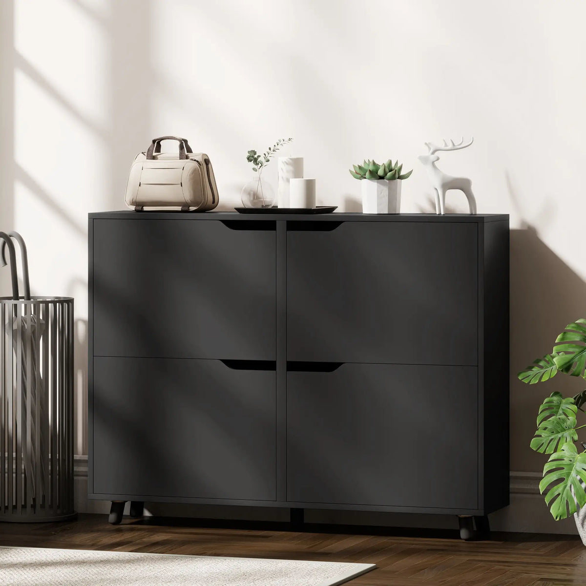 Narrow Shoe Cabinet, 4 Flip Drawers, Adjustable Shelves, 16 Pairs, Black Shoe Storage Cabinets & Racks at Gallery Canada