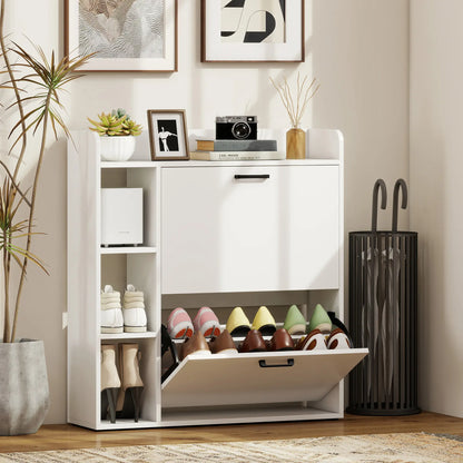 Shoe Cabinet With 2 Flip Drawers, 8-12 Pairs, White