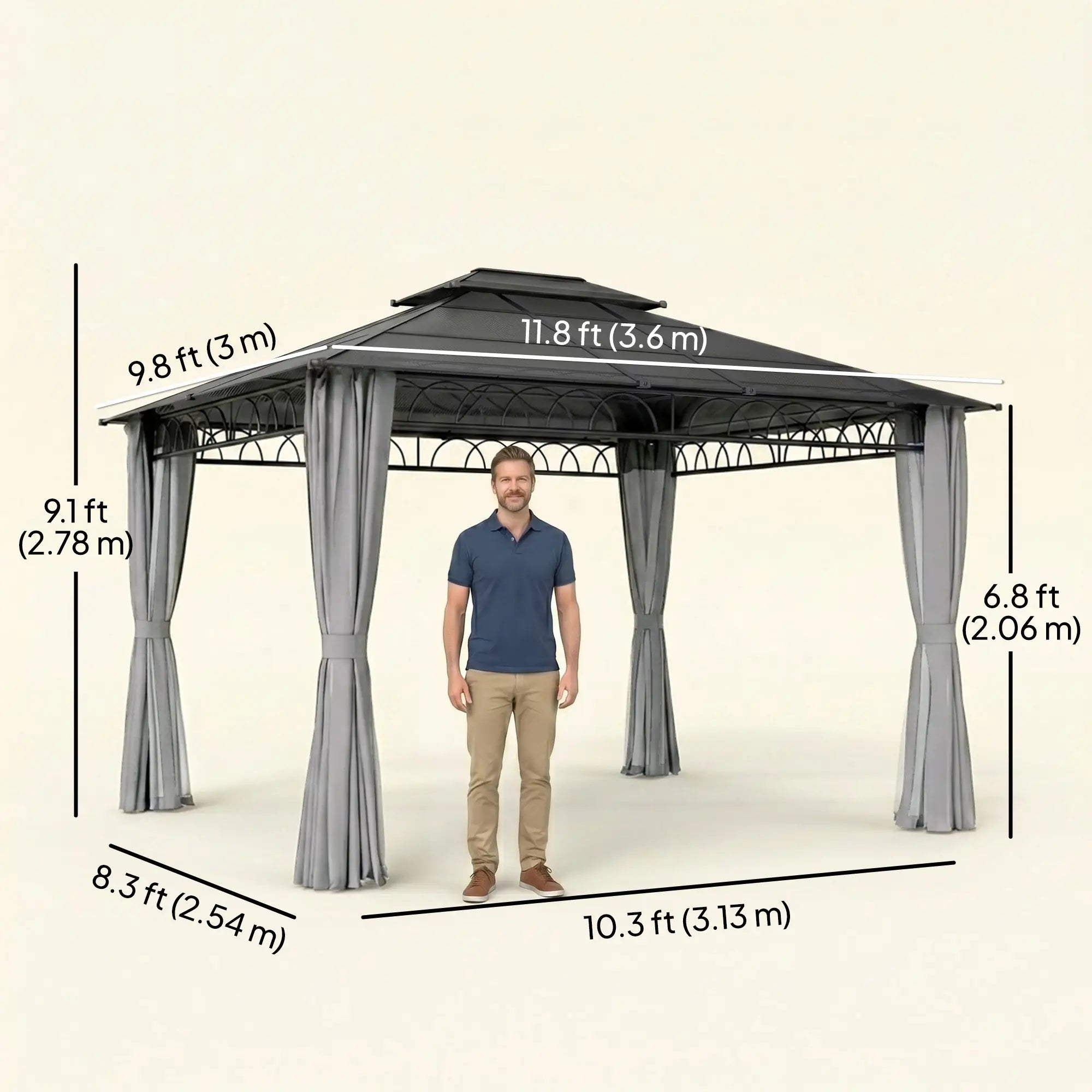10' X 12' Outdoor Hardtop Gazebo, Double PC Roof, Steel Frame, Grey Gazebos at Gallery Canada