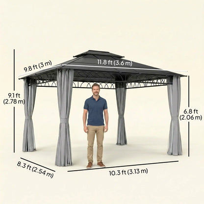 10' X 12' Outdoor Hardtop Gazebo, Double PC Roof, Steel Frame, Grey Gazebos at Gallery Canada