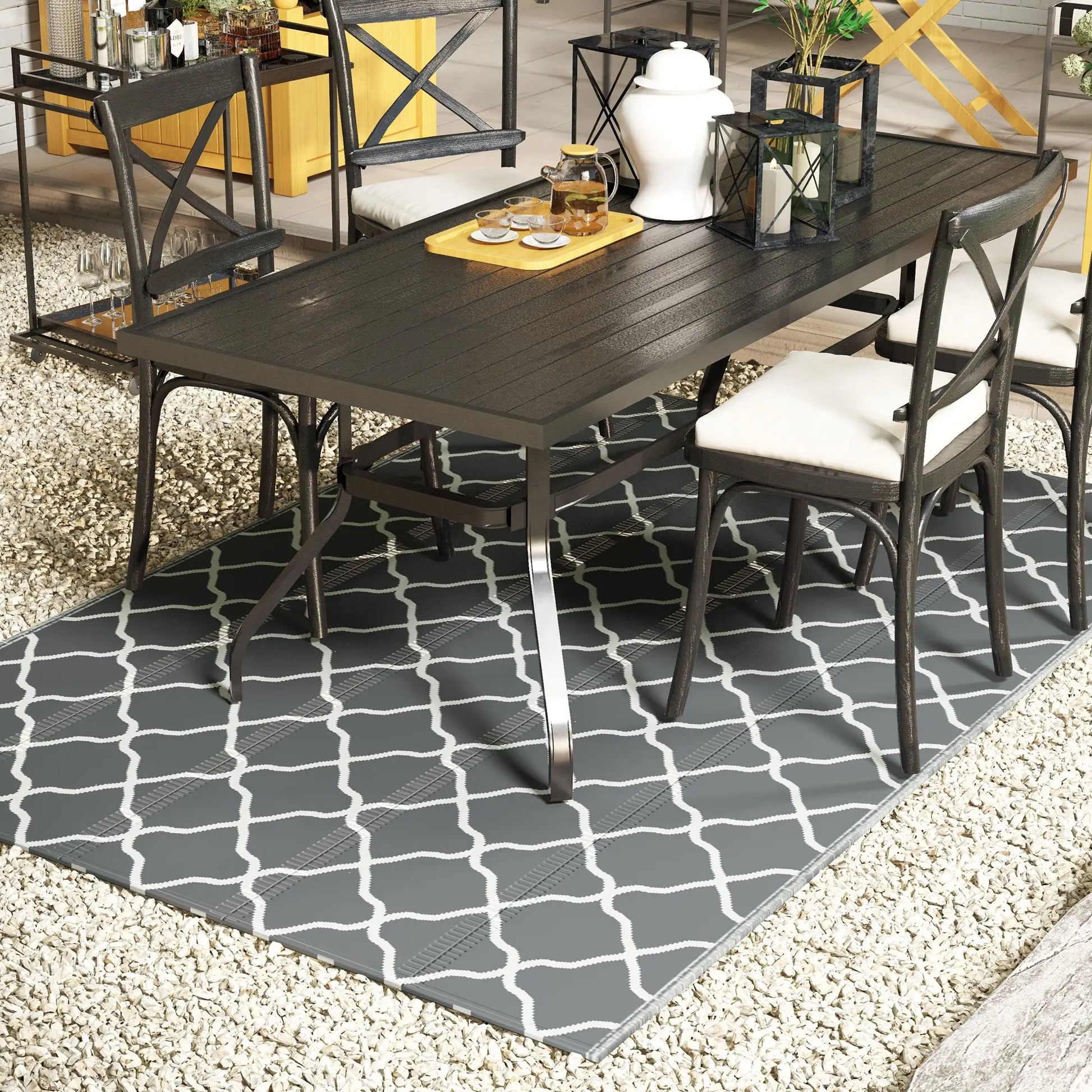 Waterproof Outdoor Rug, 6' x 9', Reversible Mat, Grey & White Outdoor Reversible Rugs at Gallery Canada
