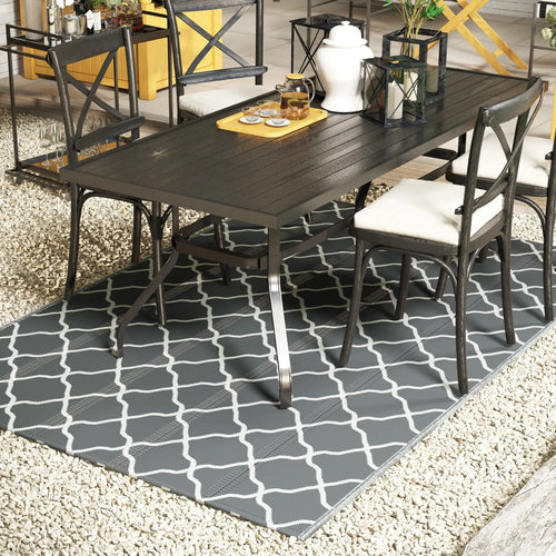 Waterproof Outdoor Rug, 6' x 9', Reversible Mat, Grey & White