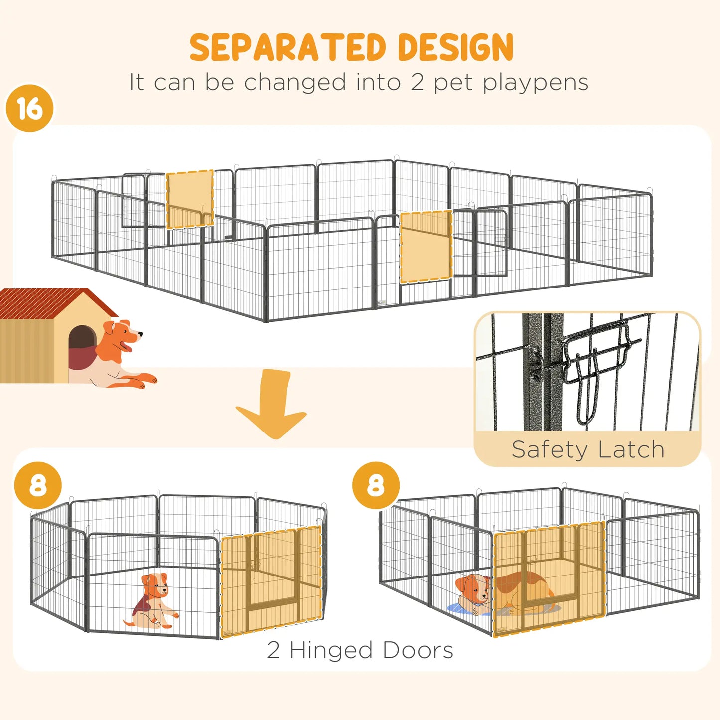 Heavy Duty Dog Playpen, 16 Panels, 2 Doors, 23.5" Height Houses, Kennels & Pens at Gallery Canada