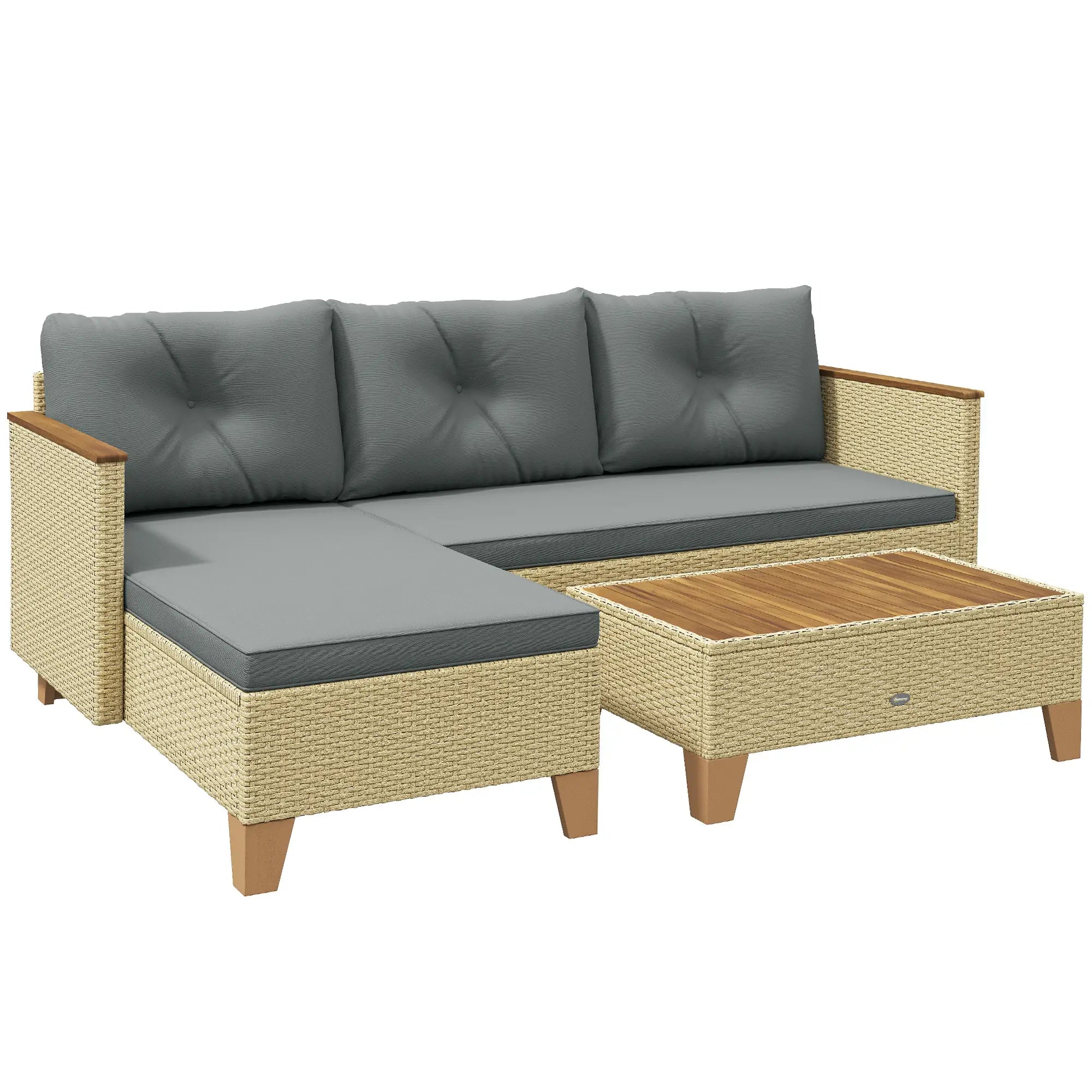 3 Piece L-Shaped Patio Set, Wood Top Coffee Table, Light Grey Patio Furniture Sets at Gallery Canada