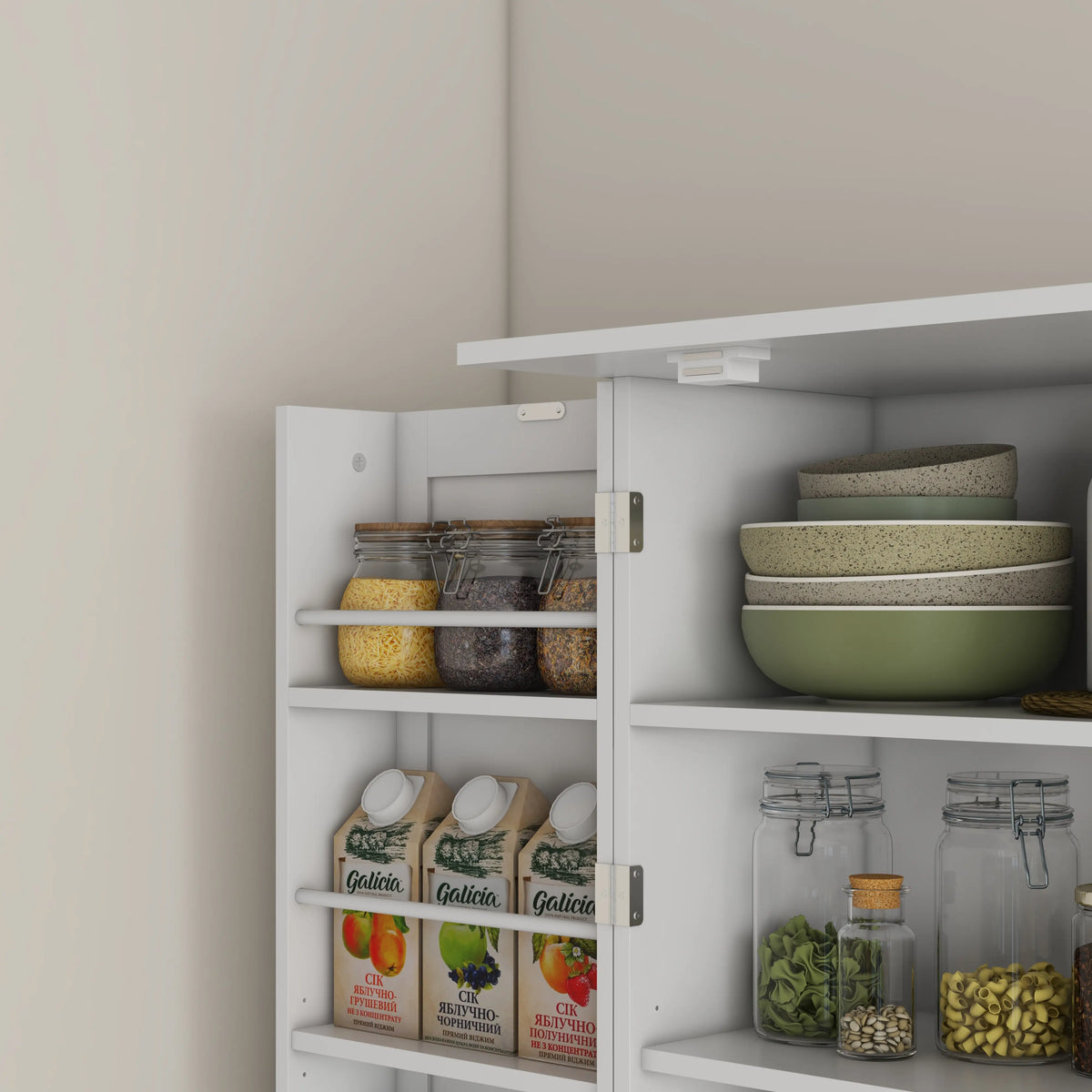 65" Kitchen Pantry Cabinet, 4 Doors, 16 Shelves, White Kitchen Pantry Cabinets at Gallery Canada