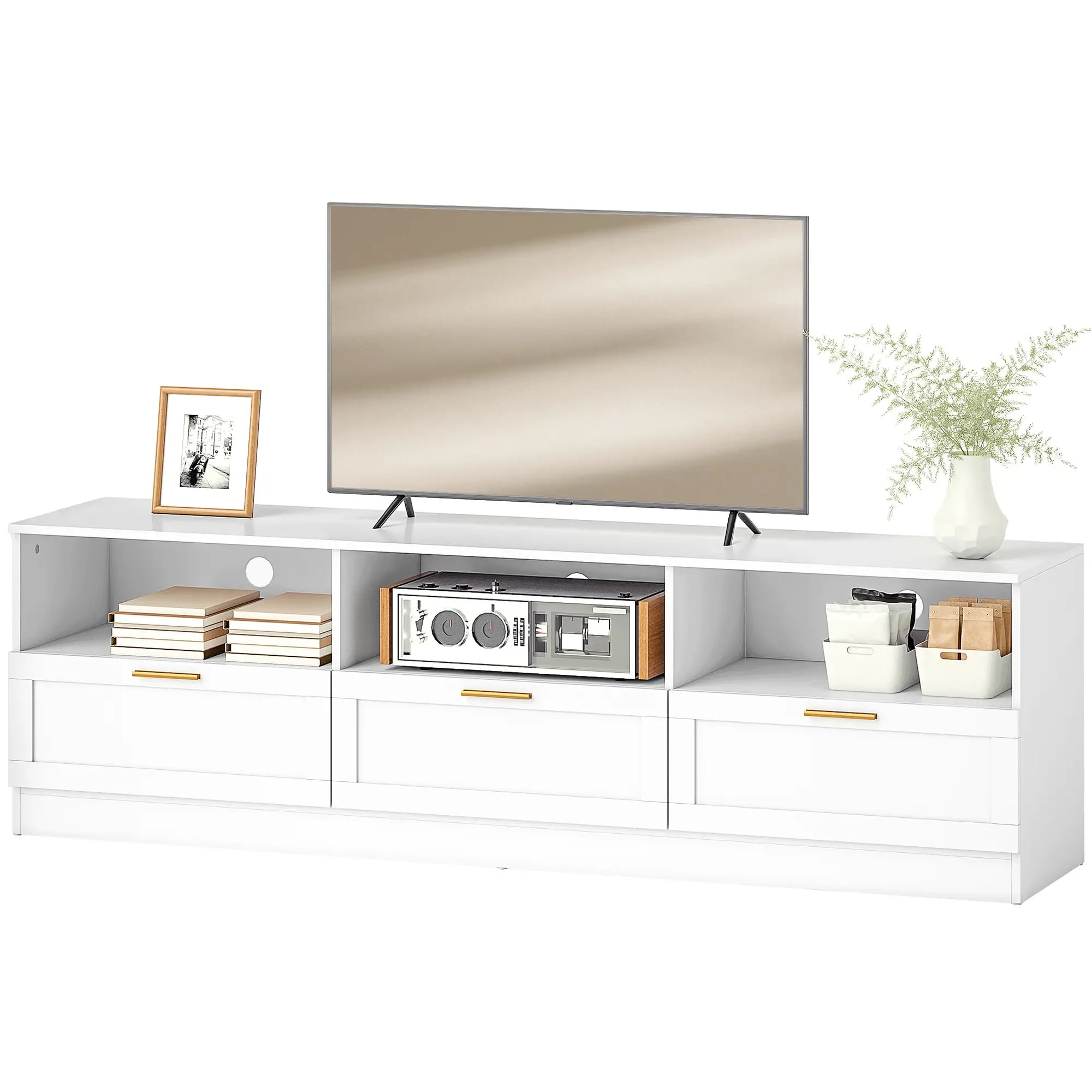 TV Stand with Storage, Entertainment Center, 85 Inch, White TV Stands White at Gallery Canada