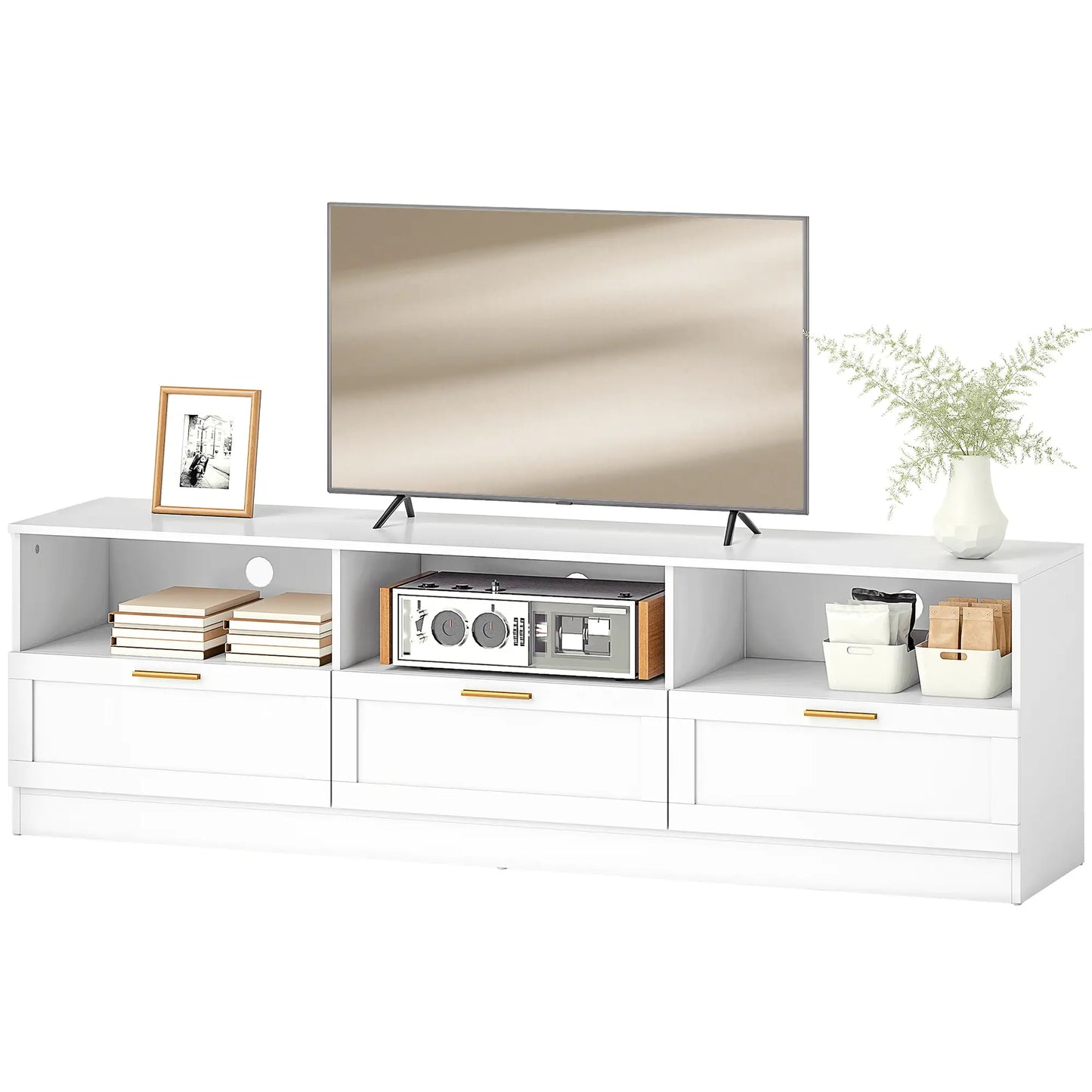 TV Stand with Storage, Entertainment Center, 85 Inch, White TV Stands White at Gallery Canada