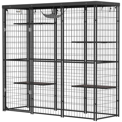 Wire Catio, 69" x 22" x 62", Waterproof Cover, 4 Platforms, Hammock, Black Outdoor Cat Enclosures Black at Gallery Canada