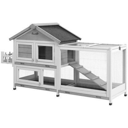 65" Wooden Rabbit Hutch, Pet Playpen with Roof, Storage Box, Grey Rabbit Hutch at Gallery Canada