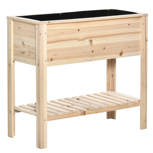 Elevated Planter Box with Storage Shelf for Flowers, Vegetables, and Herbs, 36" x 16" x 32", Natural - Gallery Canada