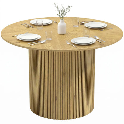 43.3 Inch Round Dining Table For 4-6, Fluted Pedestal, Oak Dining Tables at Gallery Canada