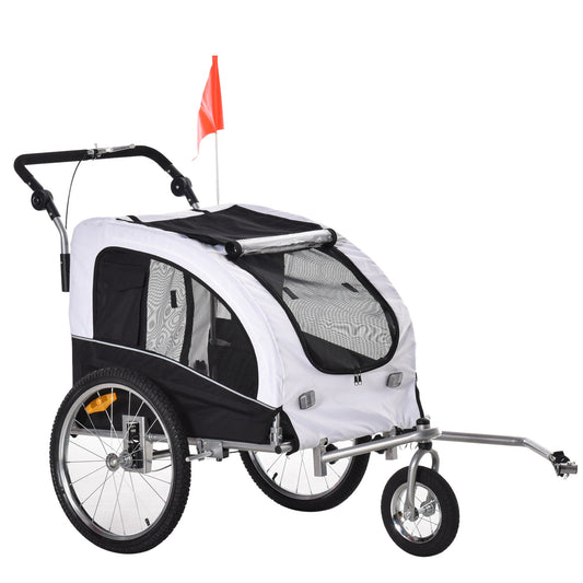 Elite II Dog Bike Trailer 2-In-1 Pet Stroller Cart Bicycle Wagon Cargo Carrier Attachment for Travel with Suspension and Storage Pockets, White - Gallery Canada