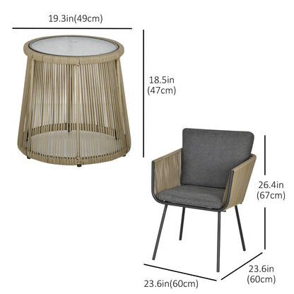 3-Piece Wicker Patio Set, Rattan Bistro with Coffee Table, Grey Bistro Sets at Gallery Canada