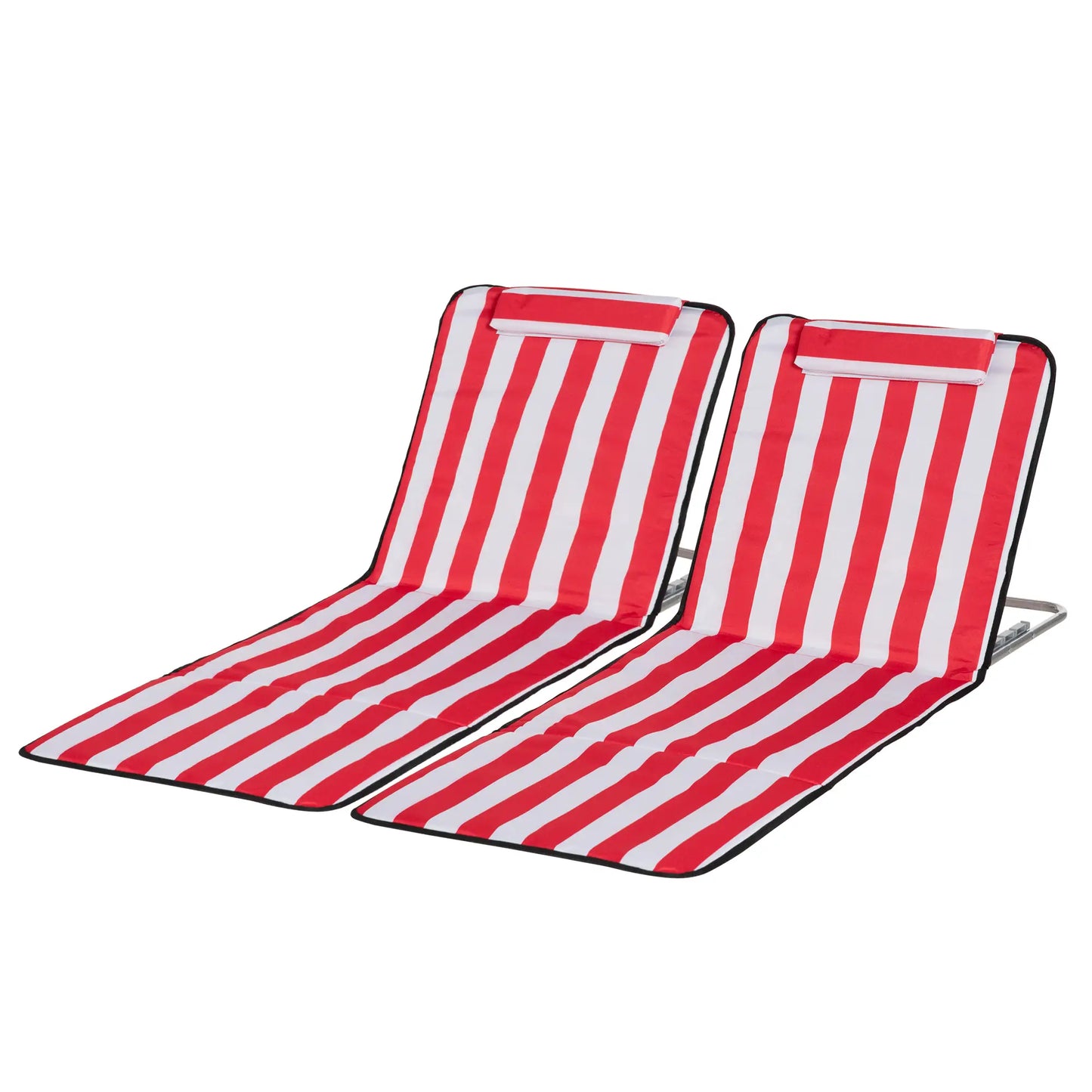Beach Lounge Chair Set, Folding Mat w/ Adjustable Back, Steel Frame, Head Pillow, Carry Bag, Red and White Beach Accessories at Gallery Canada