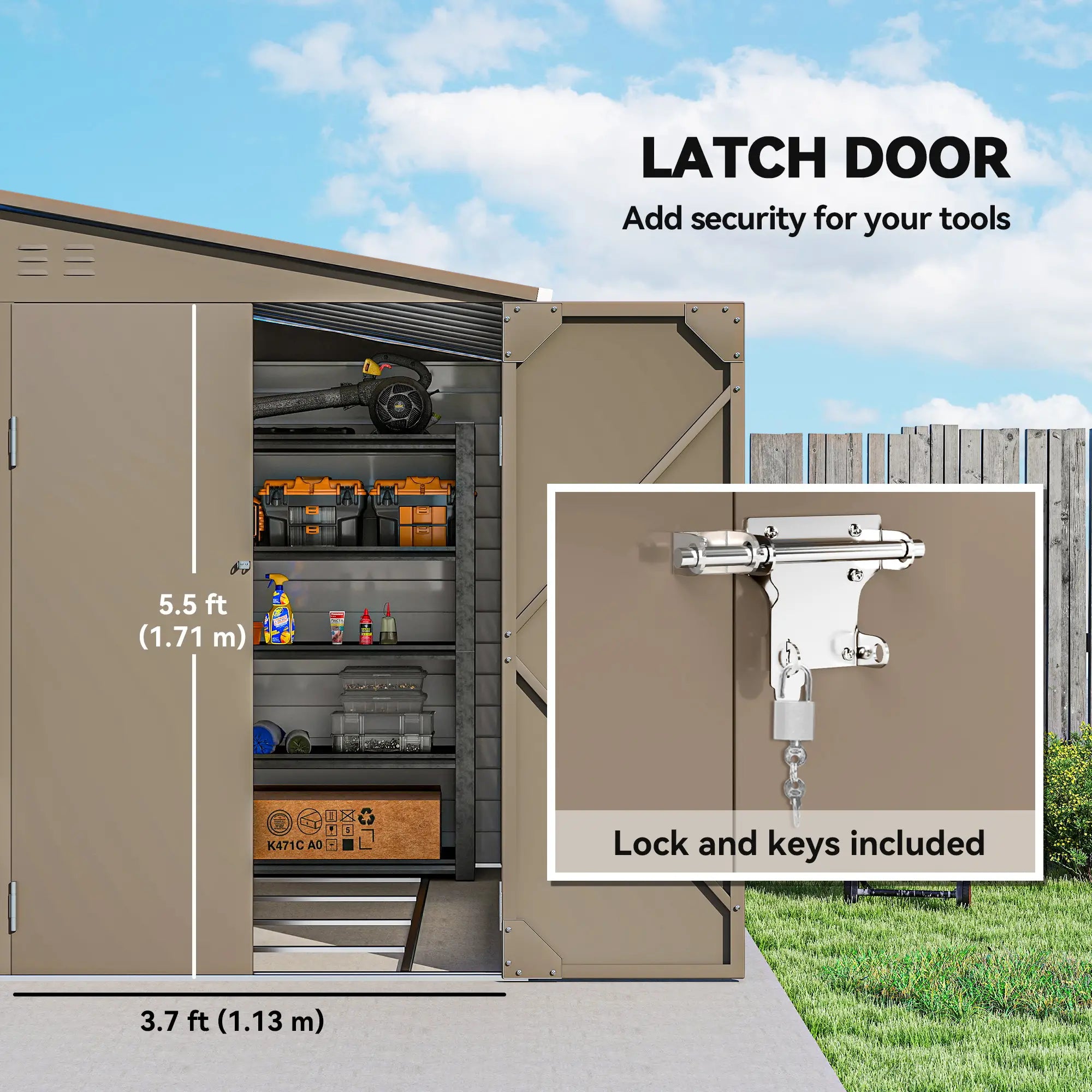 4.6' x 9' Brown Steel Outdoor Storage Shed, Lean To Metal Tool House, Brown Sheds at Gallery Canada