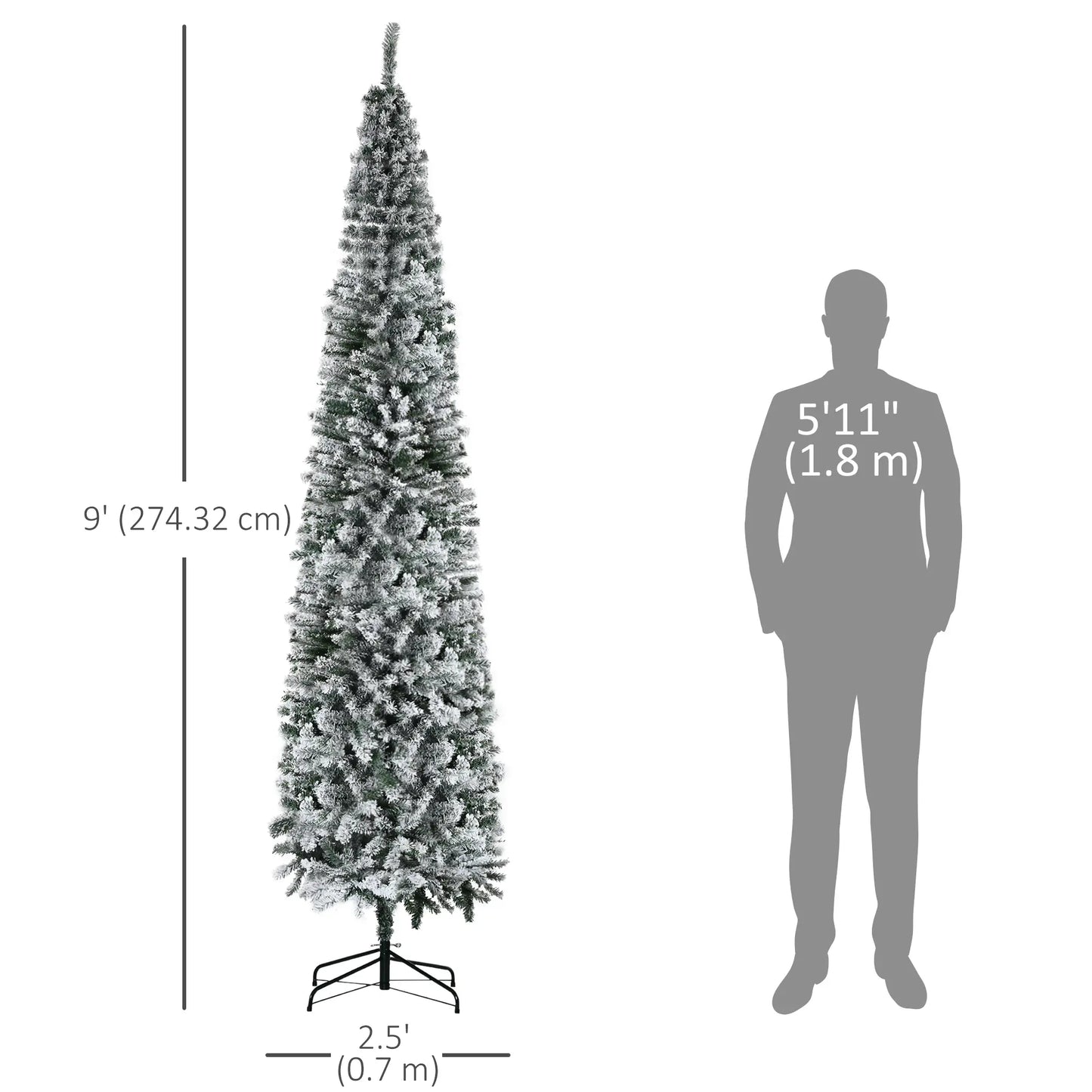 9ft Flocked Pencil Christmas Tree, Realistic Branch Tips, Green Pencil Christmas Trees at Gallery Canada